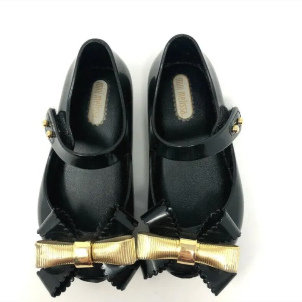 Mini Melissa Gold Bow Black Mary Janes Like Minnie Mouse